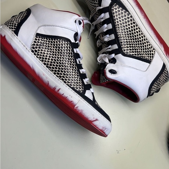 NWT Roberto Cavalli Leatger Black white red snakeskin Sneakers - Picture 7 of 10